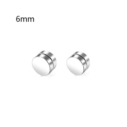 1 Pair 6-12mm Black Stainless Steel Hypoallergenic Magnetic Fake Gauges Earring Studs for Men Women Non Pierced Earrings