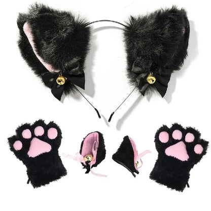 1 Set Cute Cat Ear Hair Wear Claw Gloves Girls Anime Cosplay Costume Plush Bell Cat Fur Ear Hairband Night Party Club Headbands