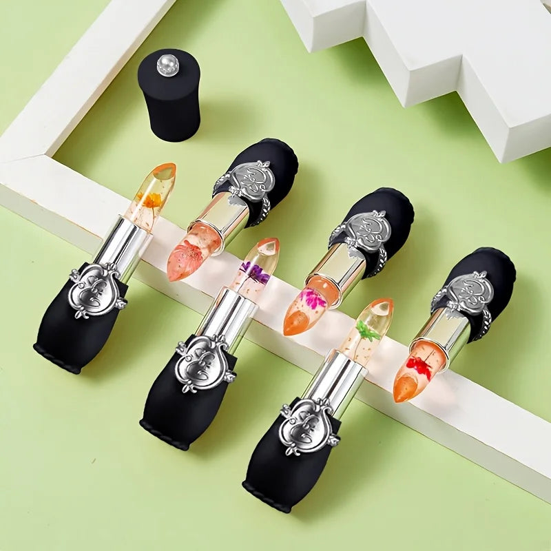 Flower Jelly Lipstick Set Temperature Change Moisturizer Flower Lip Stick Long Lasting Lip Balm Magic Color Change Lip Gloss Set