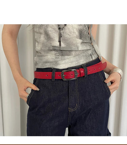 Retro Ethnic Style Butterfly Printed Red Belt For Women New In 2025 Versatile Belt With Jeans Belt Decoration