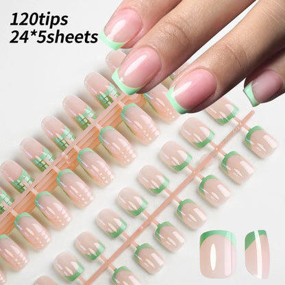 120/240Pcs French Short Square False Nails 12-Sizes Full Cover Press On Nail Glossy French Fake Fingertips for Women DIY Nails &