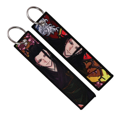 Anime Satoru Gojo Geto Suguru Embroidery Key Fobs Japanese Manga Key Tag Keychain Key Ring Backpack Chaveiro