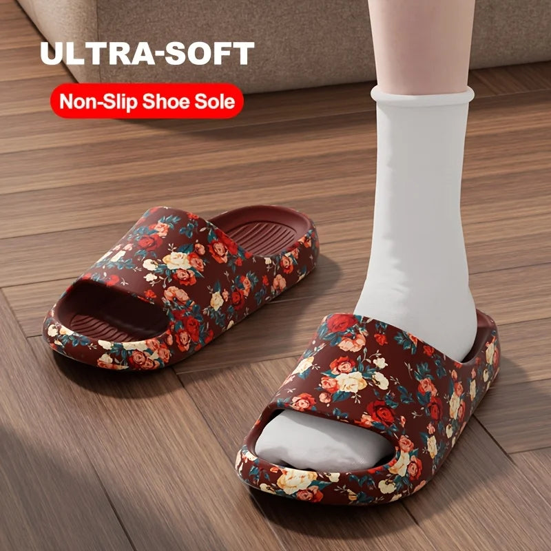 Women Men Floral Slide Sandals Plus Size Soft Slippers Thick Sole Non Slip Beach Shoes Casual Summer Indoor Outdoor Footwear