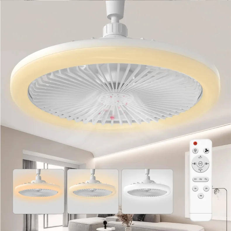 Modern Small Ceiling fan light E27 LED D25cm smart remote control bedroom fans lamp study kitchen Home decoration