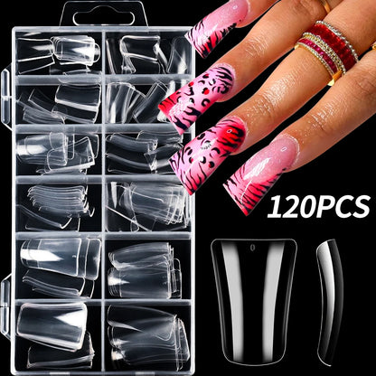 120Pcs Clear Duckbill Fake Nail Tips Full Cover False Fingertips 12Sizes Press On Nails Extension forManicure Salon Supplies Y2K