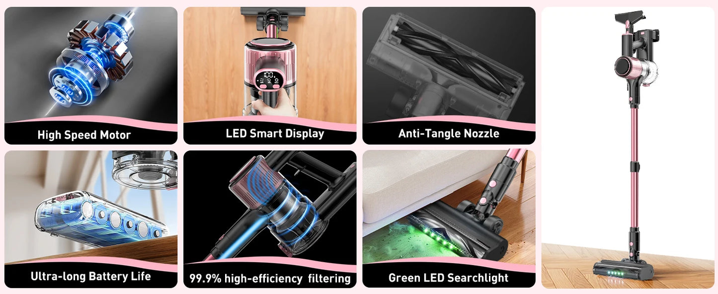 Cordless Vacuum Cleaner, 55Kpa 8 in 1 45Mins Rechargeable 3 Modes Suction Lightweight Vacuum for Pet Hair/Carpet/Hard Floor