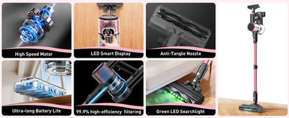 Cordless Vacuum Cleaner, 55Kpa 8 in 1 45Mins Rechargeable 3 Modes Suction Lightweight Vacuum for Pet Hair/Carpet/Hard Floor