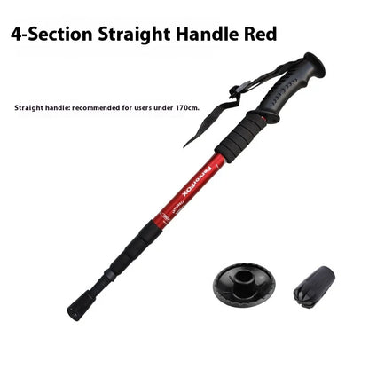 Outdoor Hiking Stick Telescopic Cane Non-slip Cane Straight Handle Four-section Portable Aluminum Alloy Men Women's Hiking Canes