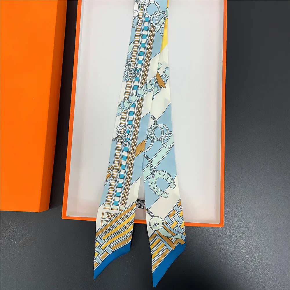 New Long Small Silk Scarf Headband Women's Double-sided Elegant Binding Strap Streamer Small Scarf Gift Ribbon Silk Scarf