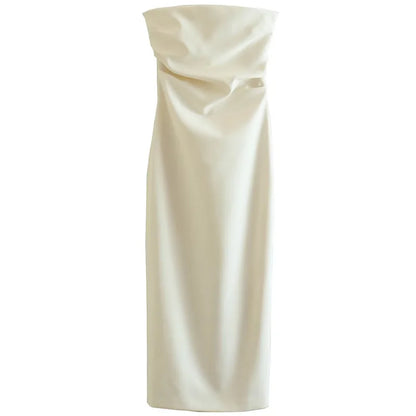 HXAO 2025 Womens Strapless Dresses Summer Off White Black White Dress Midi Ruffled Off Shoulder Backless Dress Prom Vestidos 066