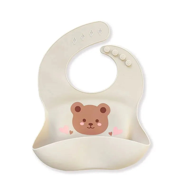 Baby Bib Waterproof Soft Silicone Scarf Cartoon Bear Cute Print Adjustable Bibs Burp Cloths Baby Feeding Aprons Kids Eating