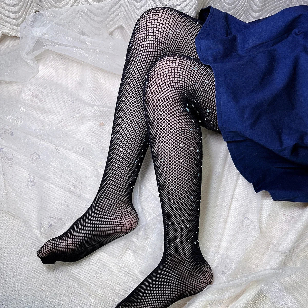 Kids Girl with Rhinestone Fashion Fishnet Stockings Hollow Lace Glitter Pantyhose for Children Girl Summer Mesh Baby Hosiery