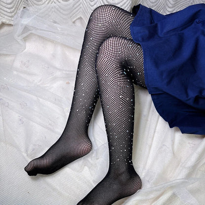 Kids Girl with Rhinestone Fashion Fishnet Stockings Hollow Lace Glitter Pantyhose for Children Girl Summer Mesh Baby Hosiery