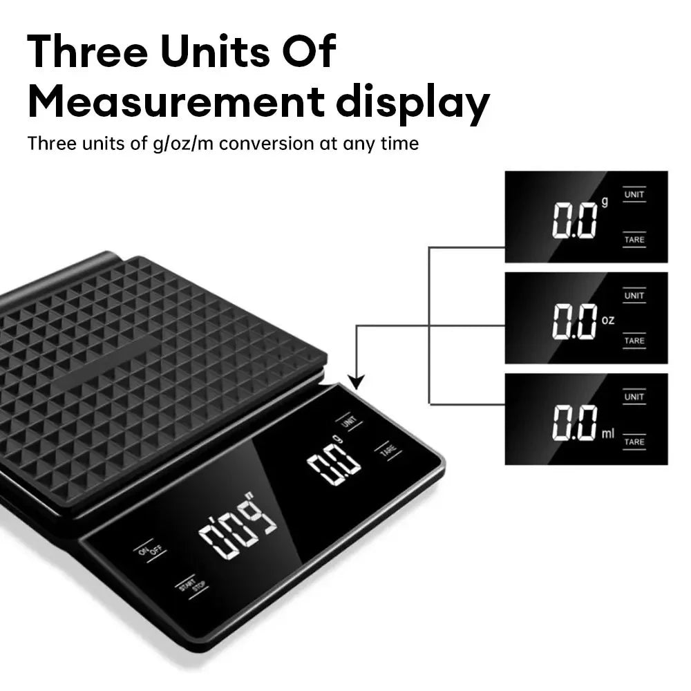 3kg/0.1g Coffee Scale with Timer Kitchen Tools Digital Multifunction Weighing Scale Pour Over Drip Espresso Scale LCD Display