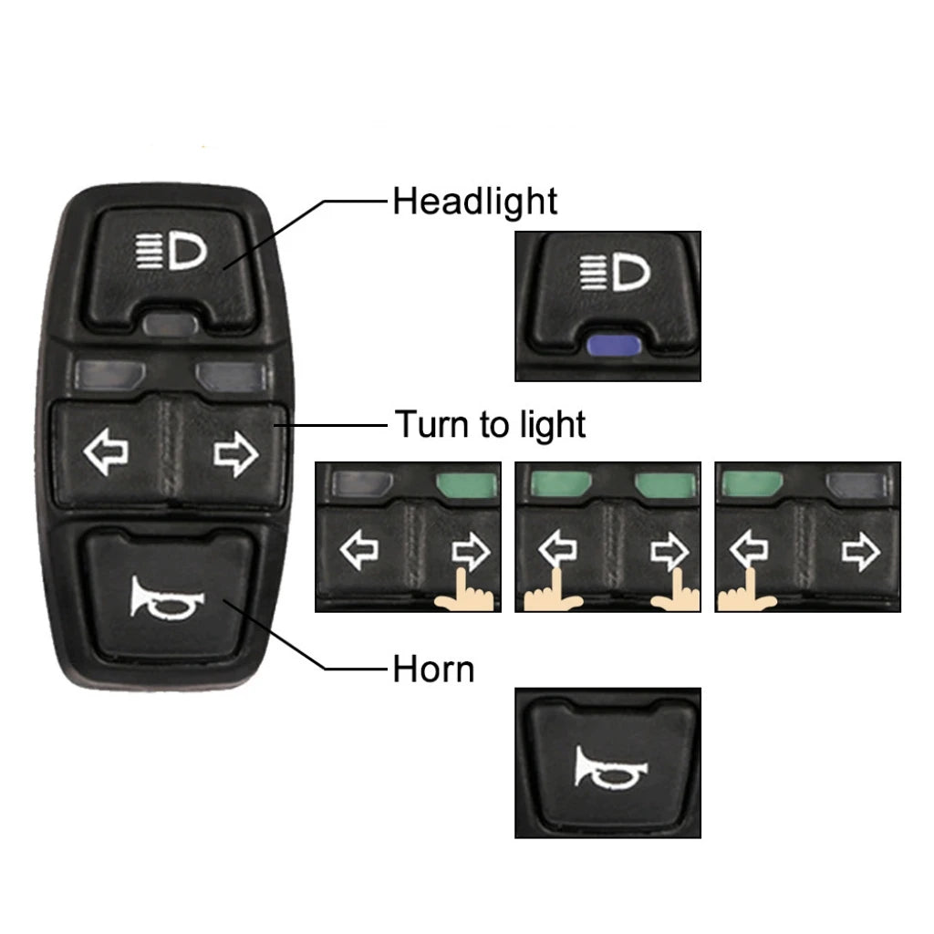 3-in-1 Electric Bike Switch: Headlight Turn Signal Horn Control 36V/48V ON/OFF Waterproof ON/OFF Control Switch for E-Bike