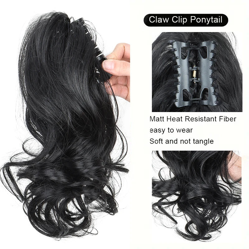 12 Inch Short Curly Clip-In Ponytail Extension-Synthetic Hair for Women Voluminous Claw Clip Hairpiece for Everyday Wear
