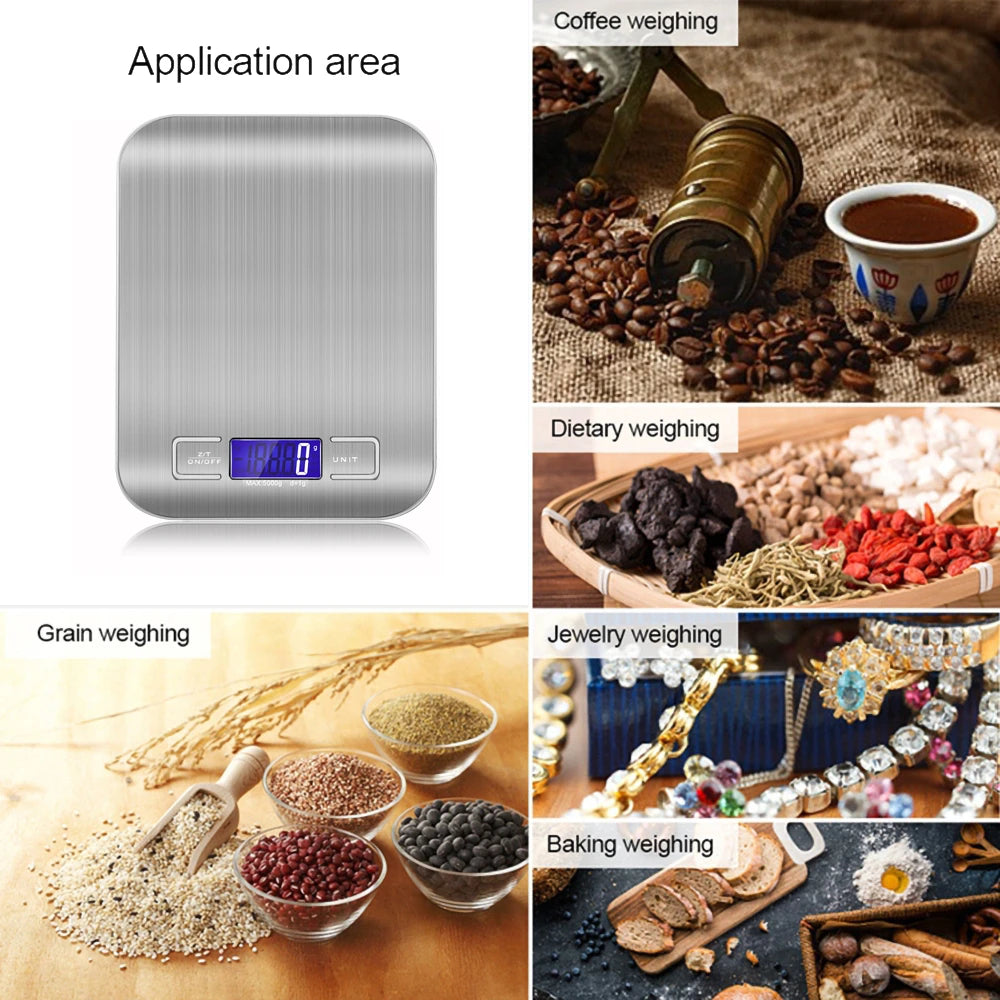 New 5kg/1g Portable Kitchen Scale Coffee Electronic Scale Stainless Steel Surface LCD Backlit Kitchen Food Scales Weighing Tool