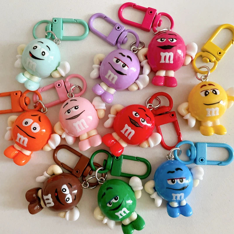 10PCS Cute M Bean Character Keychain Colorful Chocolate Candy Figure Keyring Bag Charm Pendant Prefer for Fans Gift