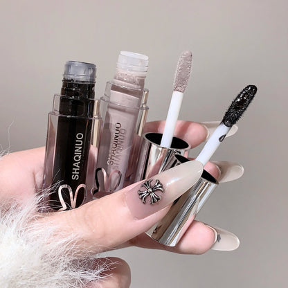 SHAQINUO Water Light Mirror Lip Gloss Lasting Moisturizing Cool Black Silver Gray Pearlescent Fine Sparkling Lipstick Lip Oil