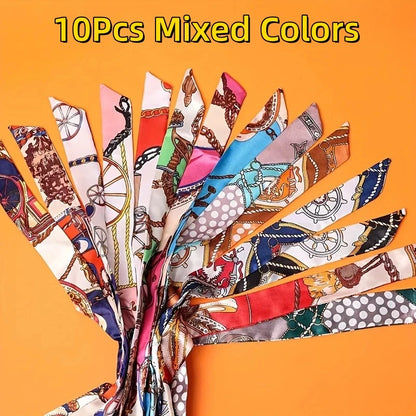 10Pcs Women’s Paisley Print Multi-Use Scarves Elegant Long Hairbands Neck Scarves & Bag Straps DIY Craft Hair Scarf Accessories