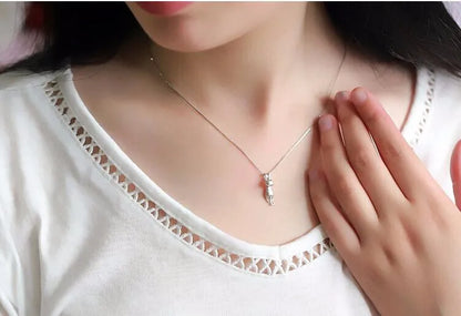 Popular 925 Sterling Silver Jewelry Fashion Simple Animal Cute Kitty Clavicle Chain Pendant Cat Necklaces XL003
