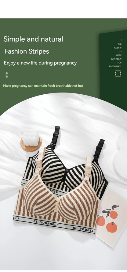 New Lightweight Breathable Maternity Breastfeeding Bra Made of Pure Cotton Gathered Anti Sagging Letter Stripe Women's Underwear
