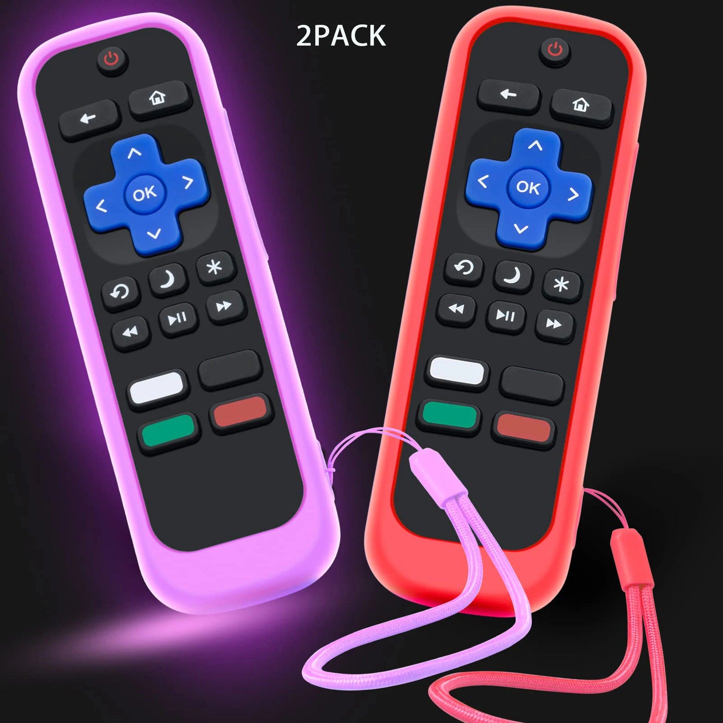 Case for Roku Remote Universal Replacement Controller Silicone Sleeve Skin Glow in The Dark(Red and Black Not Glow)