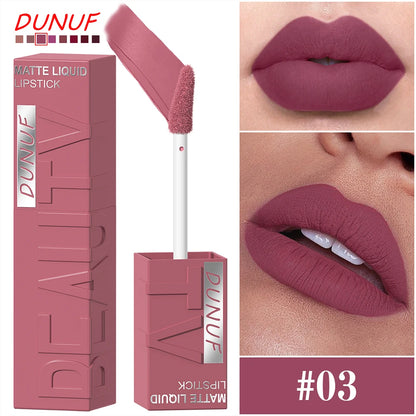 8 Color Nude Brown Matte Liquid Lipstick Velvet Sexy Dark Red Lip Glaze Non-stick Cup Not Easy To Fade Lip Gloss Lipstick Makeup