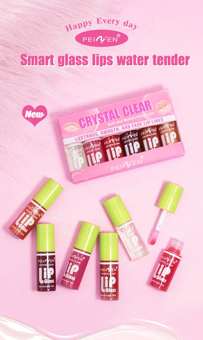 6 Pieces Glass Mirror Lip Gloss Set Hydrating Lightweight Lip Balm Glossy Shimmer Sheer Tint Peach Cherry Pink