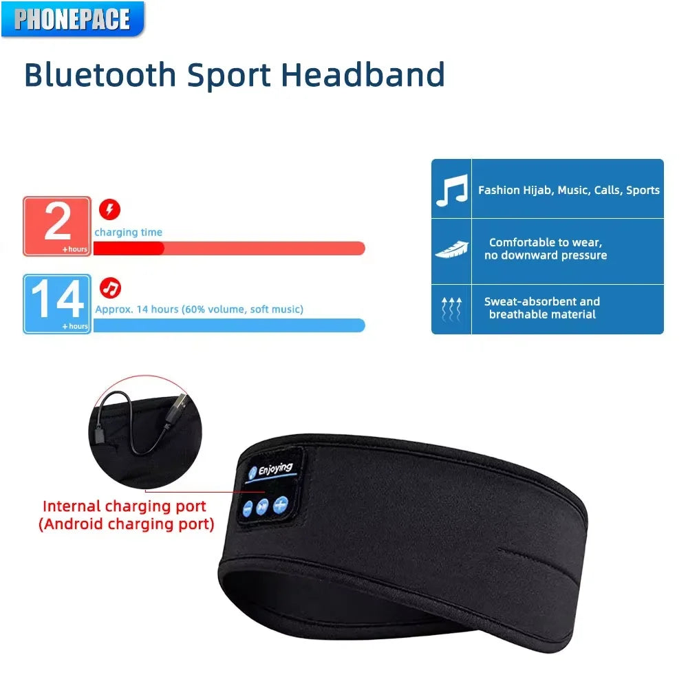 HOMEFISH BT Earphones Sports Sleeping Headband Elastic Wireless Headphones Music Eye Mask Wireless Bluetooth Headset Headband