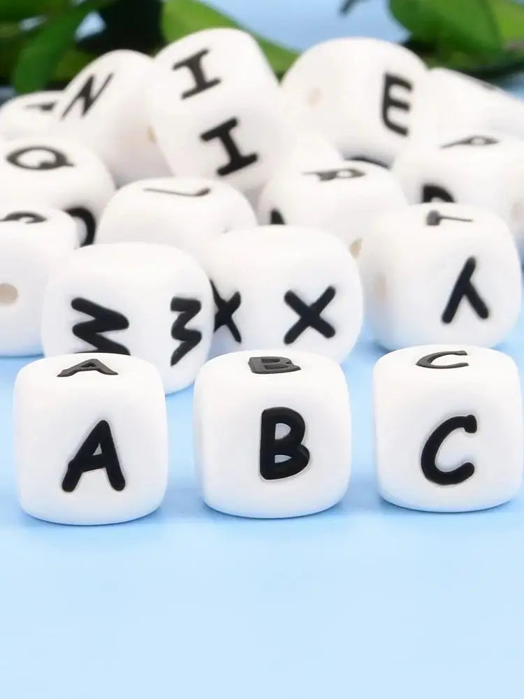 LOFCA 10pcs 12mm Silicone Alphabet Beads BPA Free Baby Teething Alphabet Beads Food Grade Baby Teething Beads DIY Bracelet Neckl