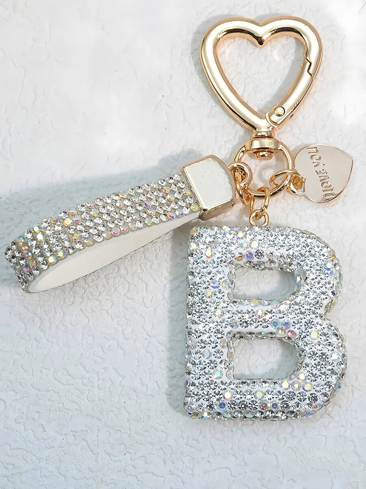 Shining Diamond Inlay 26 English Initial letter Key Chain Car High-end Key Ring Lady Bag Delicate Pendant Thanksgiving Gifts