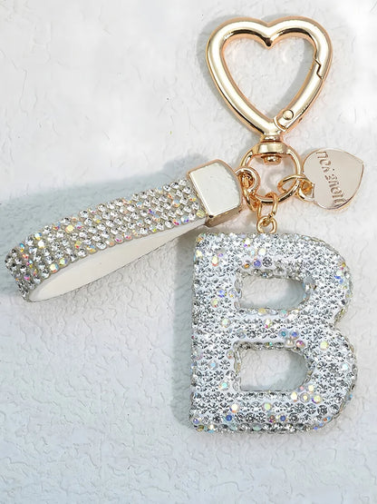 Shining Diamond Inlay 26 English Initial letter Key Chain Car High-end Key Ring Lady Bag Delicate Pendant Thanksgiving Gifts