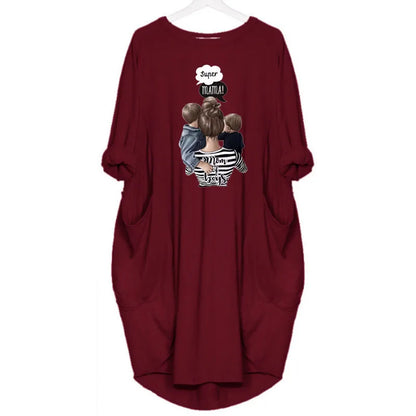 Women's Loose  Long Sleeved Summer Plus Size Dress Autumn  Winter Casual Round Neck Solid Color Long Sleeve Pocket Loose Pullove
