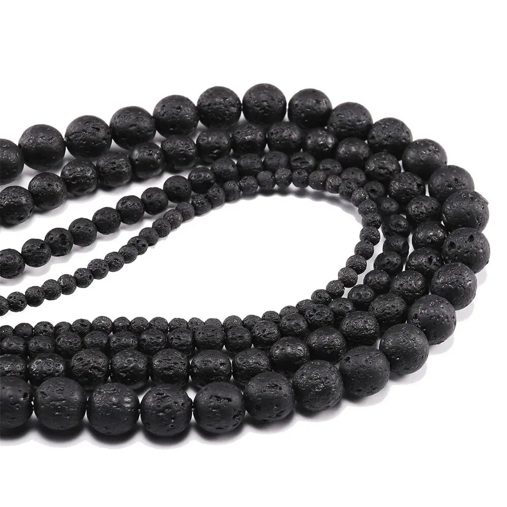 Wholesale Natural Black Lava 6mm 8mm 10mm 12mm round Volcanic Loose Beads for Jewelry Making Or Gift Charms