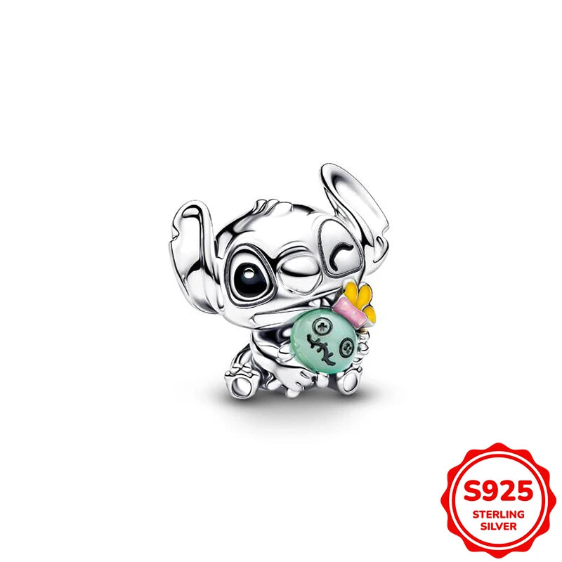 Charms plata de ley Disney Stitch Mickey and Minnie Pendant Beads Fits 3mm Bracelet Necklace For Women Luxury DIY Fine Jewelry