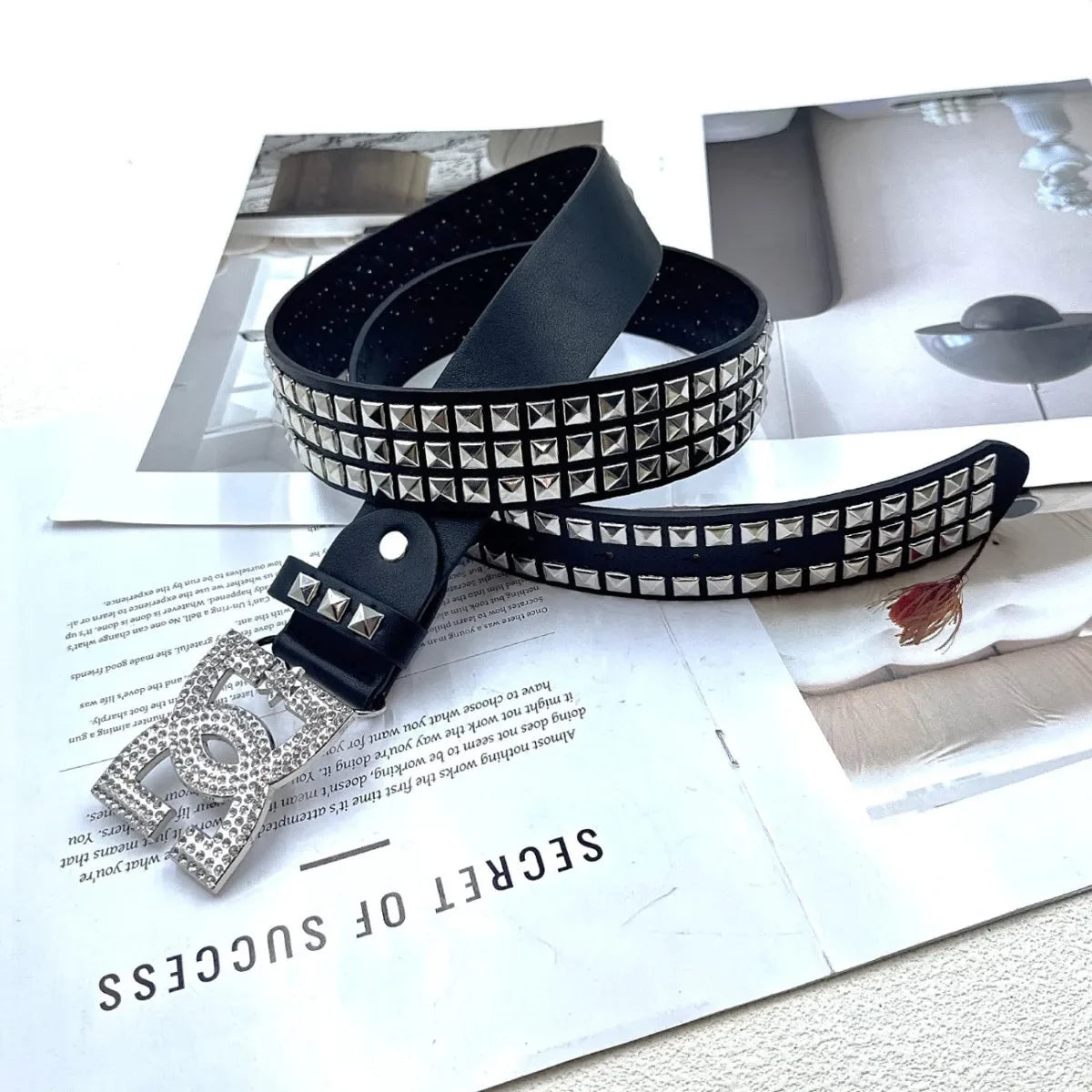 Women Rhinestone Rivet Leather Belt 120cm Y2K Punk Luxury Hot Girl Versatile Decor Waist Belt