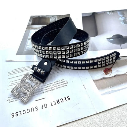 Women Rhinestone Rivet Leather Belt 120cm Y2K Punk Luxury Hot Girl Versatile Decor Waist Belt