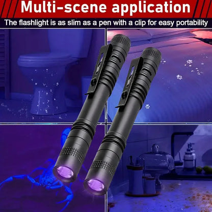 1/2PCS UV Flashlight 395nm Ultraviolet Torch With Pen Clip Portable Use AAA Batteries Light Pet Urine Scorpion Detector UV Lamp