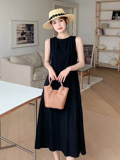 NYFS 2026 Summer New Korea Woman Dress Vestidos Robe Elbise Loose Plus Size Solid Sleeveless Backless Long Dress L-4XL