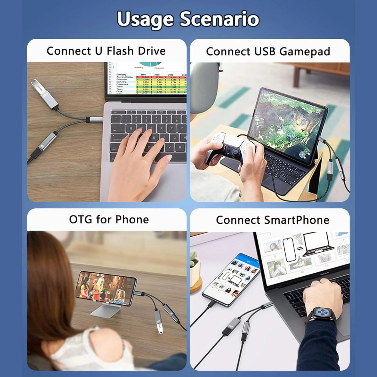 USB C OTG Cable Phone Adapter 2 in 1 Type C to USB A Adapter with PD 10w Charging Port for Samsung Xiaomi Phone Laptop Tablet