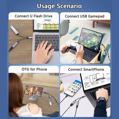 USB C OTG Cable Phone Adapter 2 in 1 Type C to USB A Adapter with PD 10w Charging Port for Samsung Xiaomi Phone Laptop Tablet