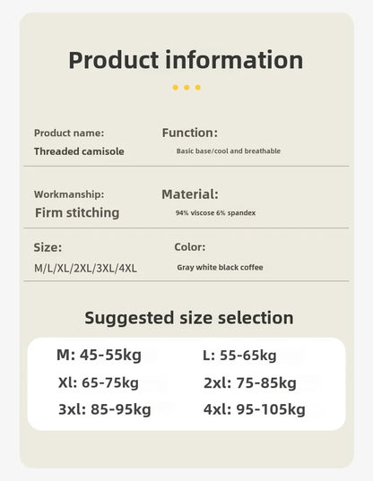 M-4XL For 45-105kg Threaded Cotton Plus Size Camisole Top with Built-in Bra For Women Modal Seamless Underwear Tank Tops