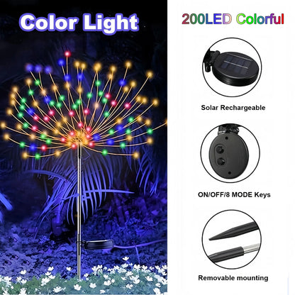 60/200LEDs Solar Firework Lights Outdoor Waterproof Solar Garden Lights 8 Lighting Modes With Remote Control Decorations Light