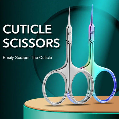Stainless Steel Cuticle Scissors Curved Blade Nail Manicure Tool for Eyebrow Eyelash Dry Skin Multi-purpose Compact Size