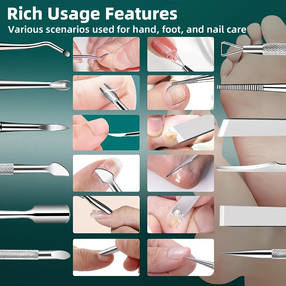 10pcs Stainless Steel Pedicure Tool Set Professional Foot Care  Exfoliator for Smooth Light Beige,Portable Travel Case Included