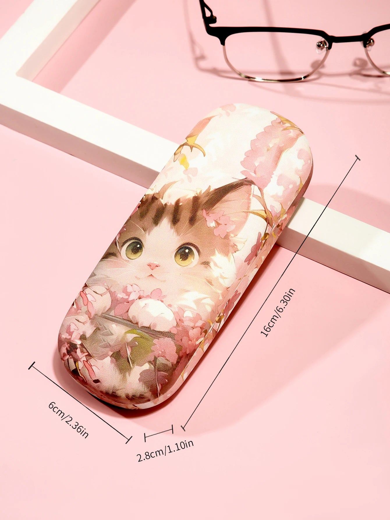 1pc Cartoon Cute Cat Printed Fashion Hard Shell Protective Glasses Case Durable Portable Storage Box For Women Eyewear Protector