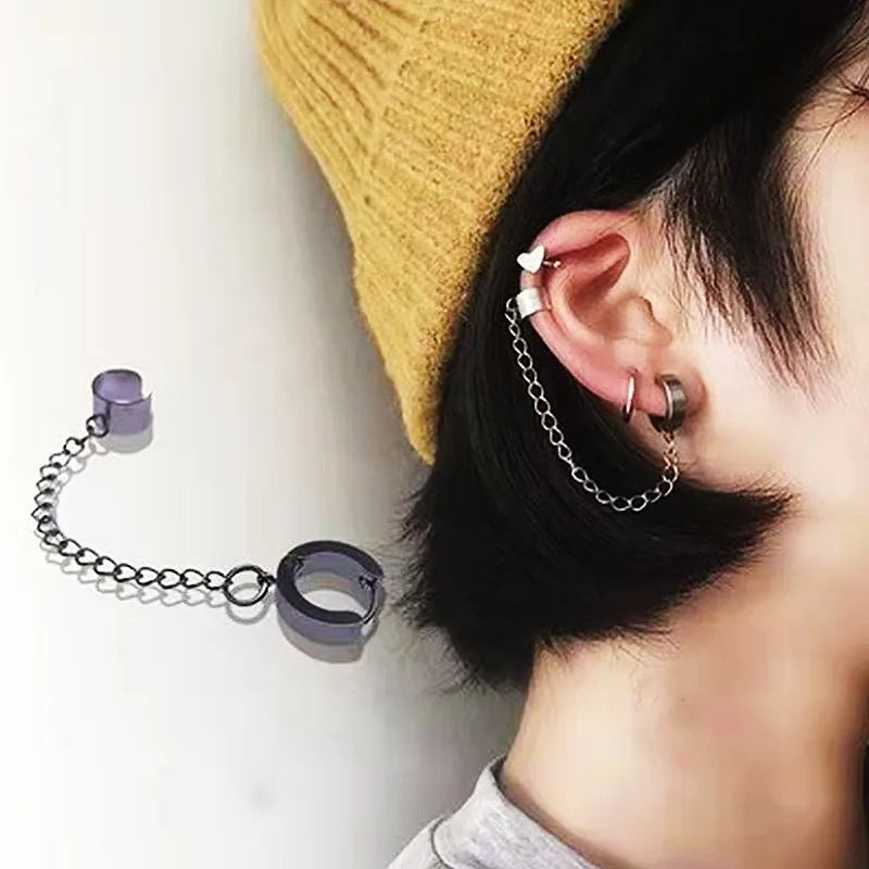 1 Pcs Stainless Steel Painless Ear Clip Earrings for Men Women, Punk Silver Color Non Piercing Fake Earrings Jewelry Gifts