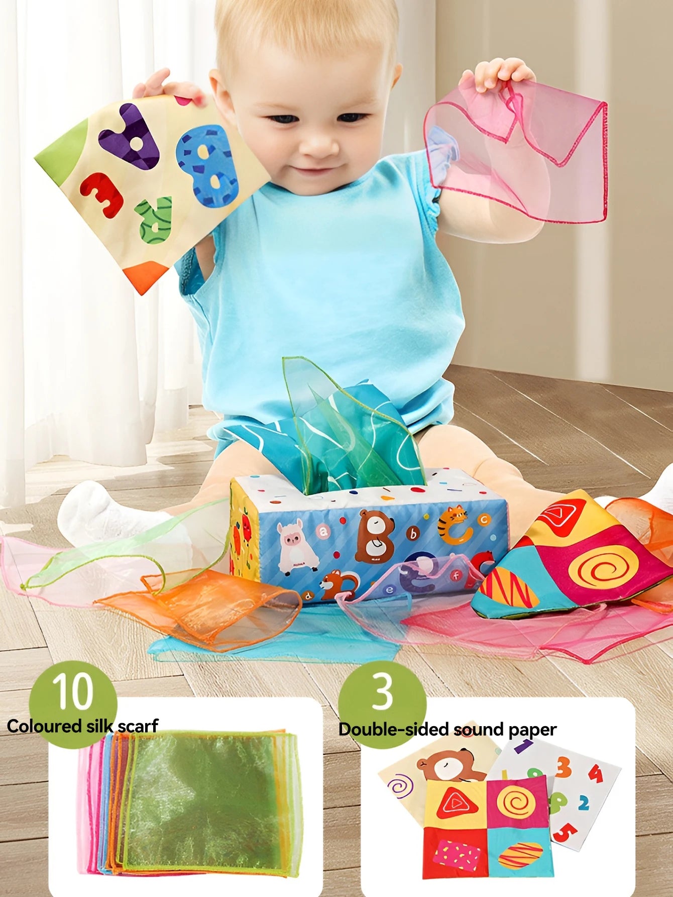 Newborn baby toy - Simulated tissue box with realistic tissue pull-out for early education