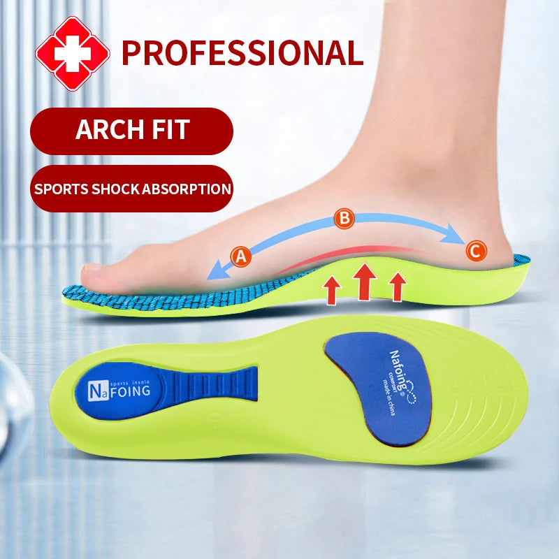 Green Orthopedic Insoles for Sport Shock-absorbing Insole for Shoes Arch Support Plantar Fasciitis Templates Pads Men Women Sole